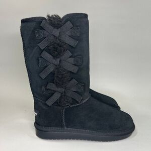 Koolaburra Victoria Boots Girl's Size 13 Black Tall Bow Shearling Suede Winter